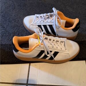 adidas White and Black Sneakers with Orange Accents